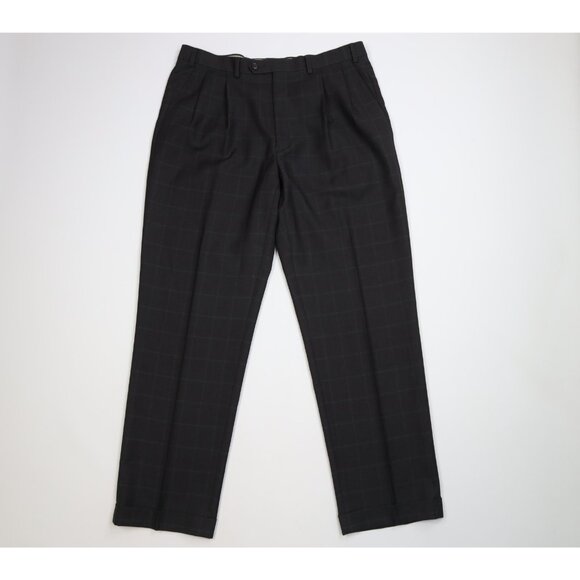 Vtg Y2K Ralph Lauren Mens 36x32 Rayon Gabardine Blend Wide Leg Chino Pants Plaid
